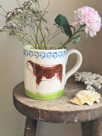 Hand-Painted Studio Pottery Pint Mug, Hereford Cow