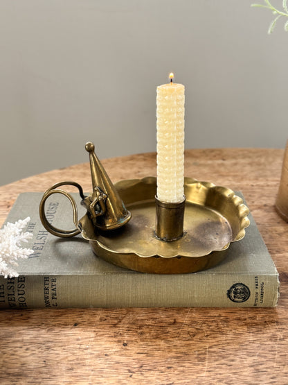 Antique Brass Scalloped Chamberstick with Original Snuffer - c.1890s