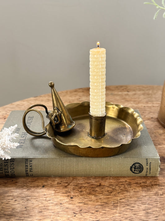 Antique Brass Scalloped Chamberstick with Original Snuffer - c.1890s