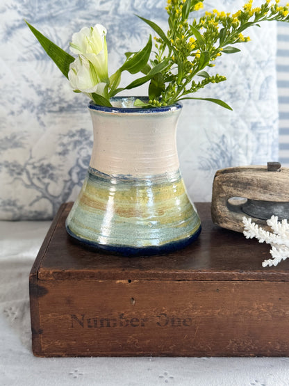 Vintage Studio Pottery Folk Art Vase - Sea Spray Glaze