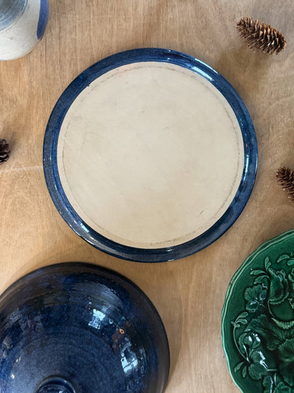 Large Vintage Blue Studio Pottery Cheese Cloche & Plate - Healy Pottery, Ireland
