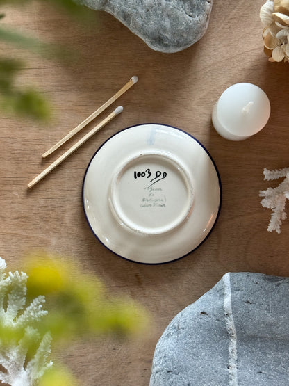 Vintage French Hand-Painted Blue Floral Trinket Dish