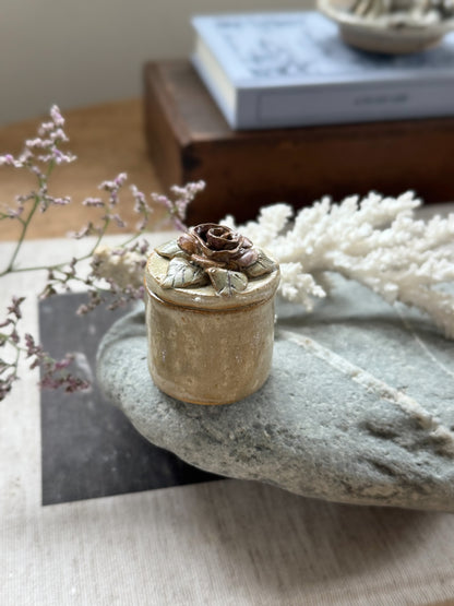 Miniature Studio Pottery Rose Ring Box by Acanthus Pottery, Aylsham, Norfolk