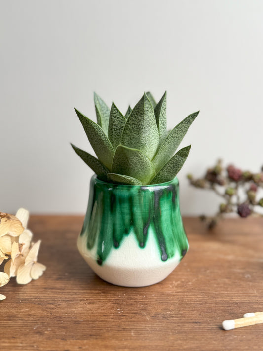 Vintage Beddgelert Pottery Green Drip Glaze Pot