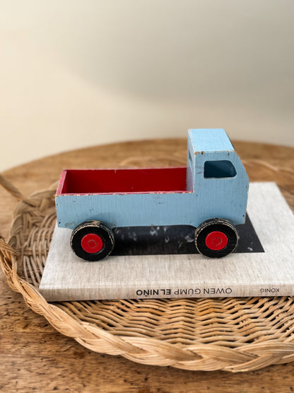 Vintage 1950s Handmade Folk Art Wooden Truck, Blue & Red Chippy Paint