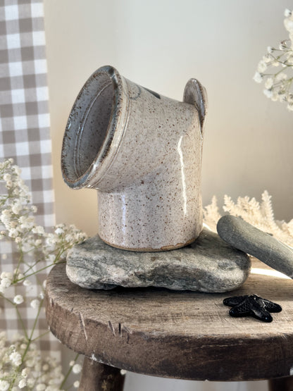 Vintage Speckled Studio Pottery Salt Pig with Hanging Loop