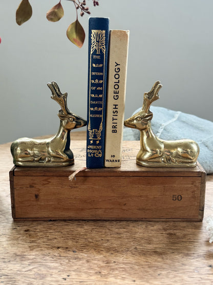 Vintage Solid Brass Deer Bookends (Pair)