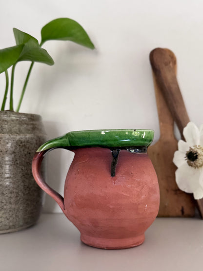 Vintage Green Terracotta Drip Glaze Creamer Jug