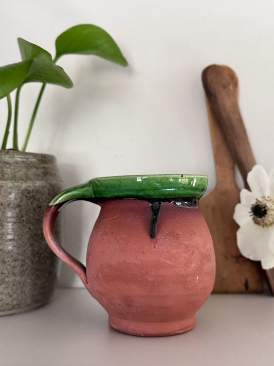 Vintage Green Terracotta Drip Glaze Creamer Jug