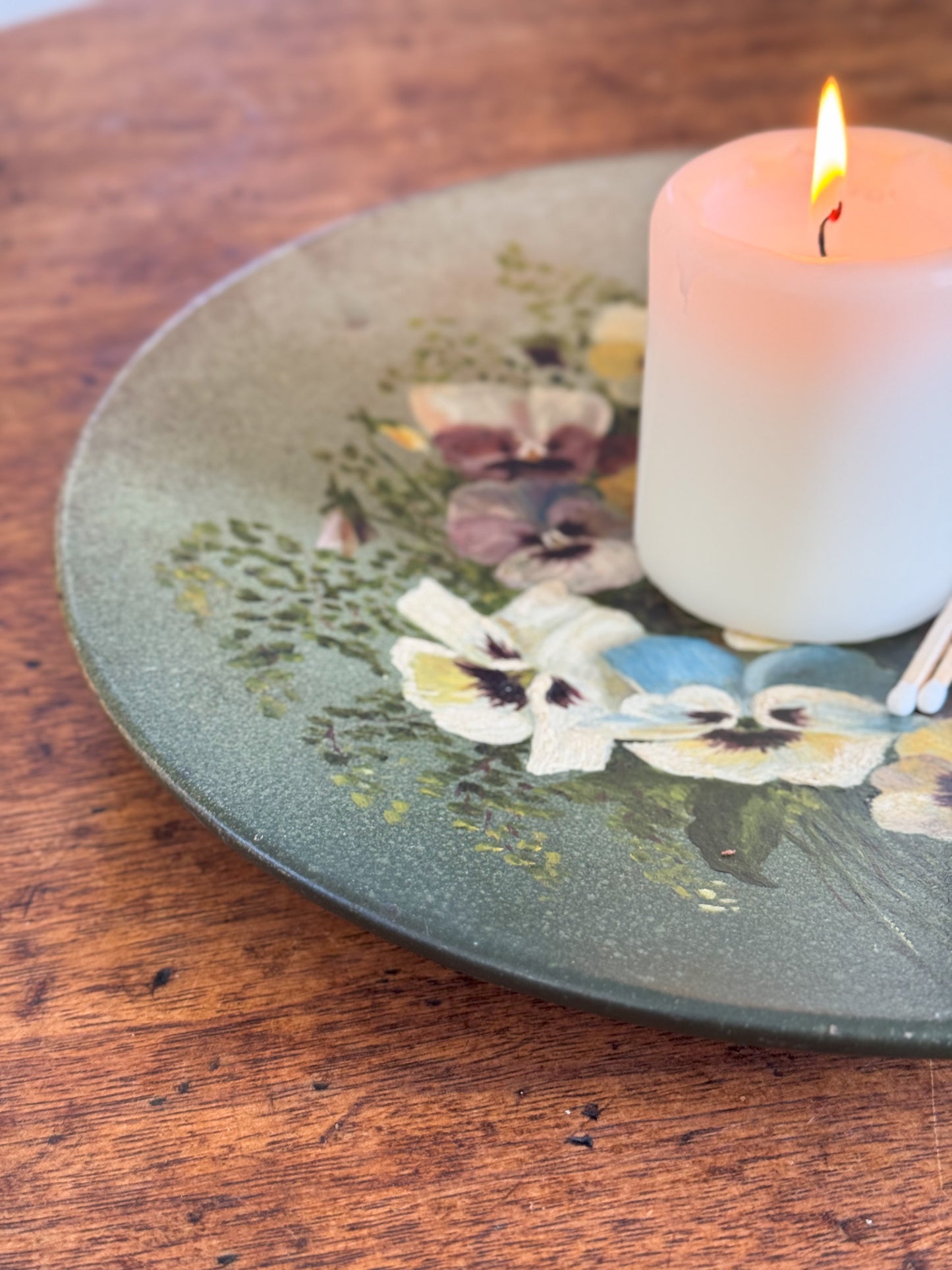 Hand-Painted Folk Art Metal Pansy Plate