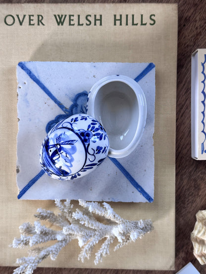 Vintage Delft Blue Hand-Painted Porcelain Egg Trinket Box