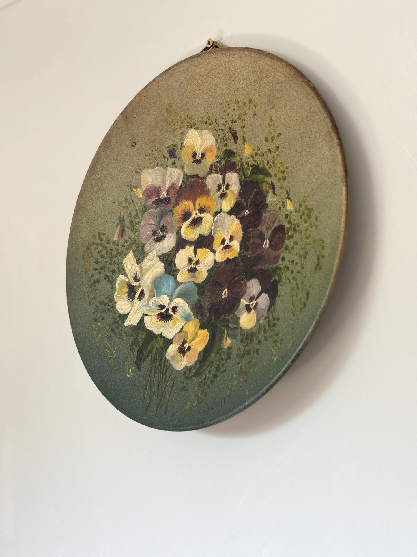 Hand-Painted Folk Art Metal Pansy Plate