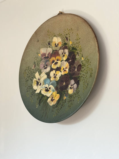 Hand-Painted Folk Art Metal Pansy Plate