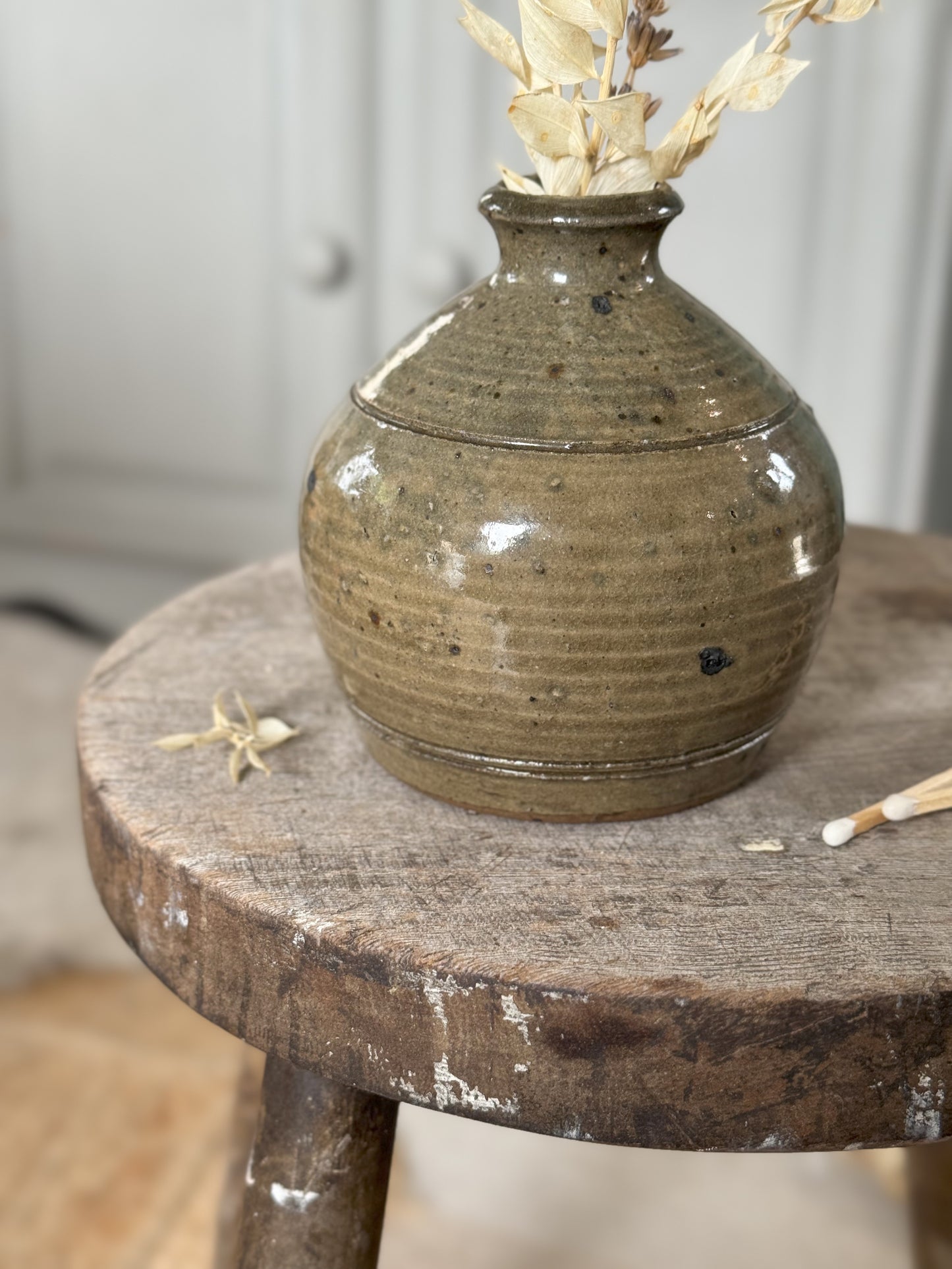 Vintage Studio Pottery Olive Green Vase by Bob Culloden