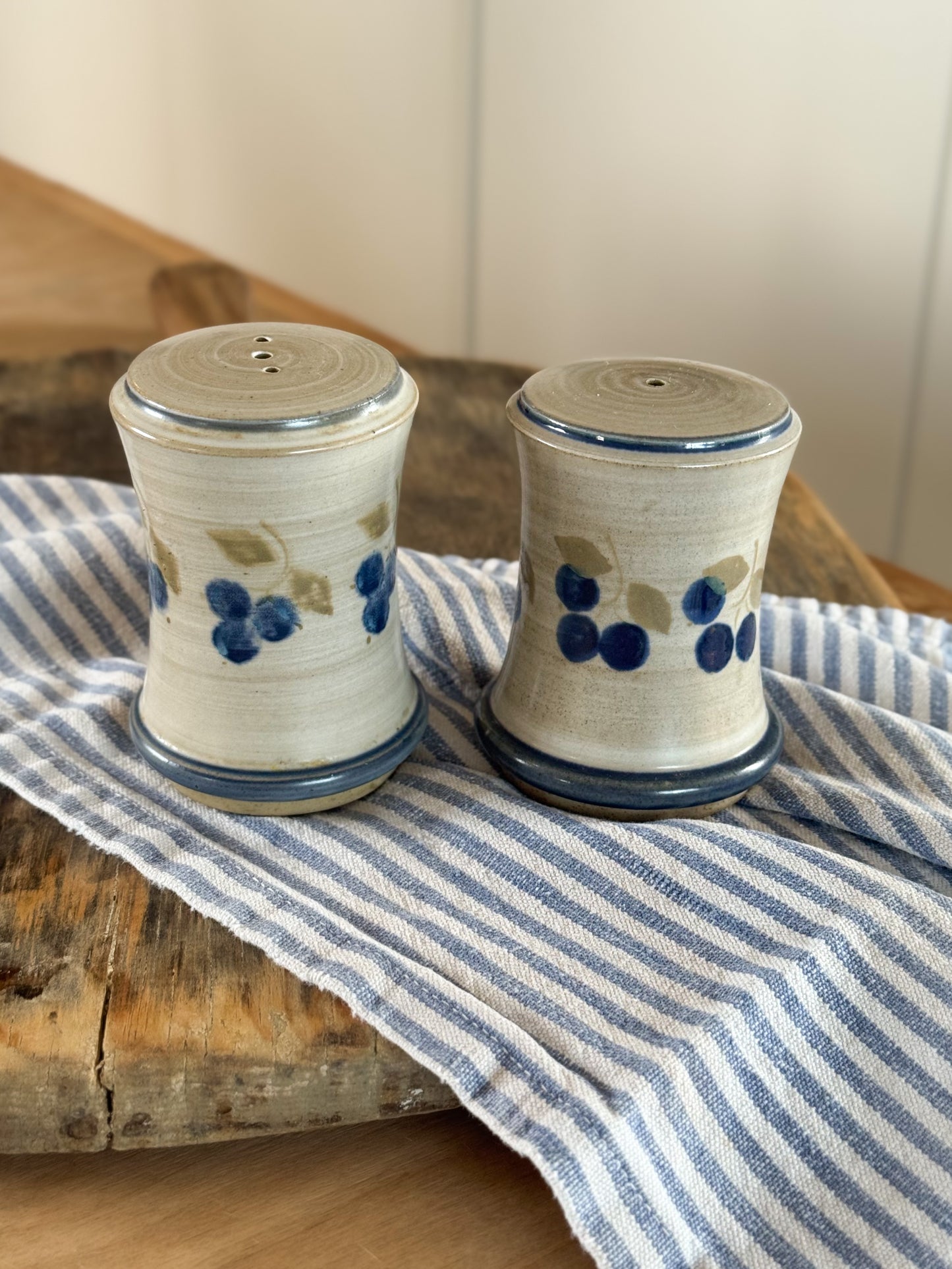 Vintage Studio Pottery Blue Berry Salt & Pepper Shakers (Pair)