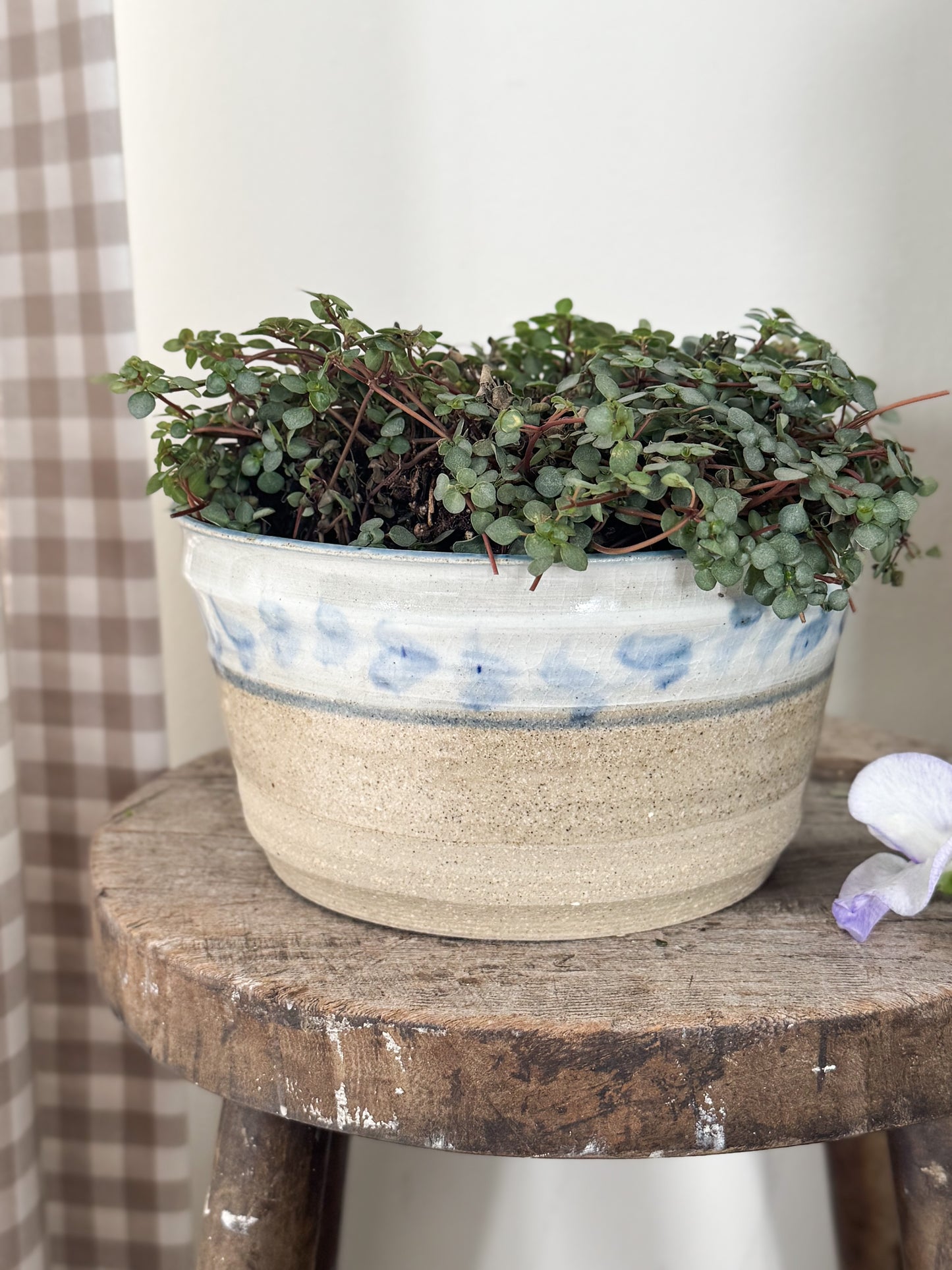 Incredible Vintage Studio Pottery Planter with Blue Abstract Glaze