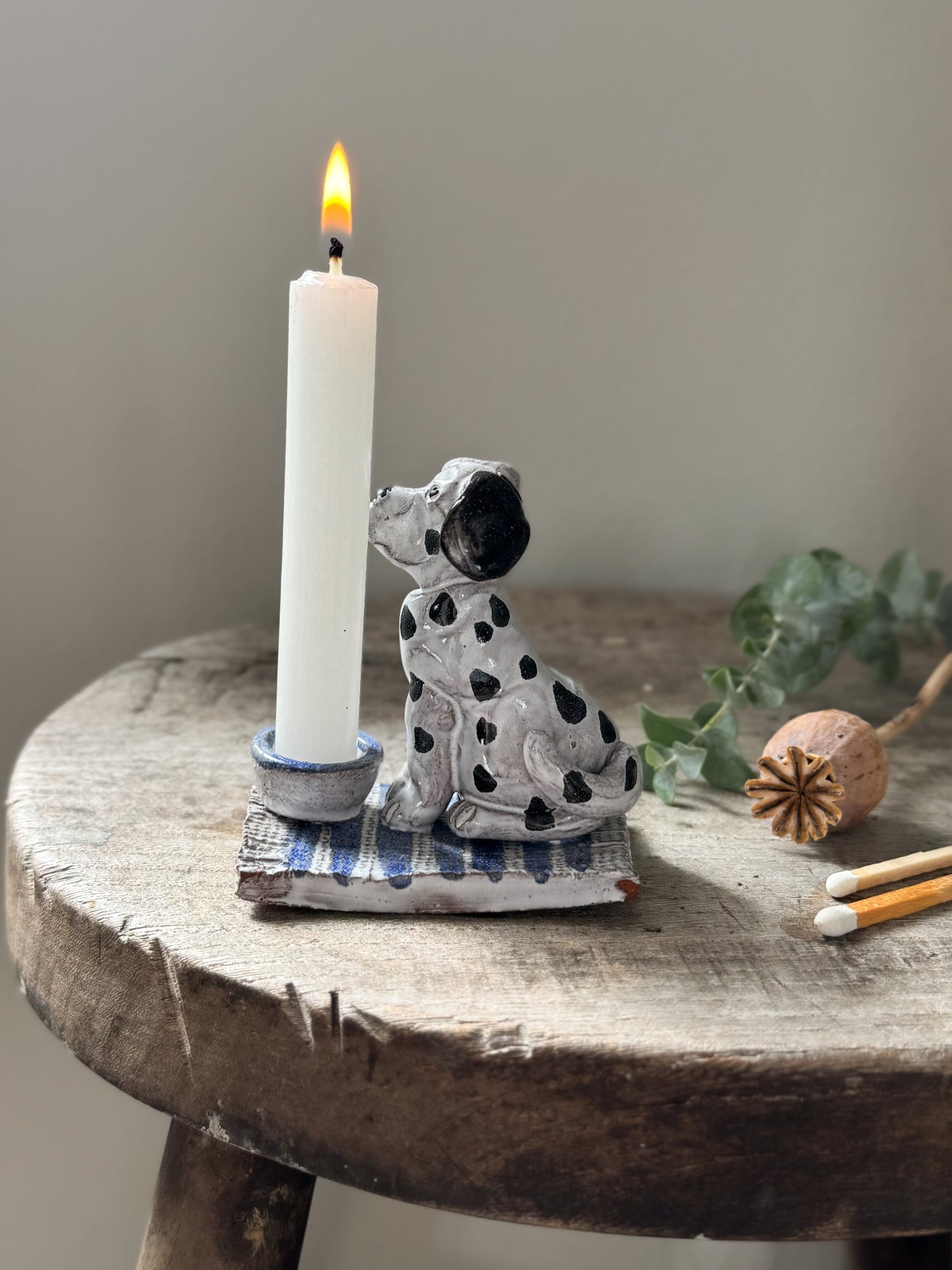 Vintage Studio Pottery Dalmatian Candle Holder by Ark Pottery, Devon