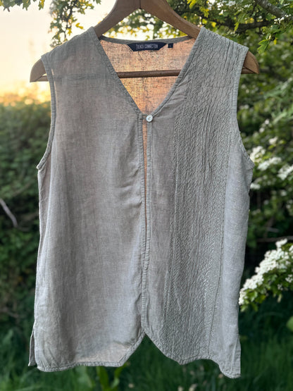 Vintage Late 1990s French Connection Linen-Blend Embroidered Top – Size L
