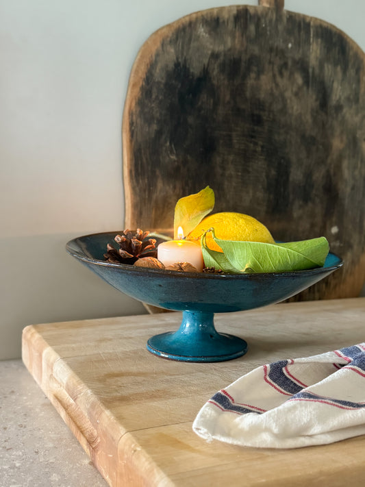Vintage Studio Pottery Blue Pedestal Bowl