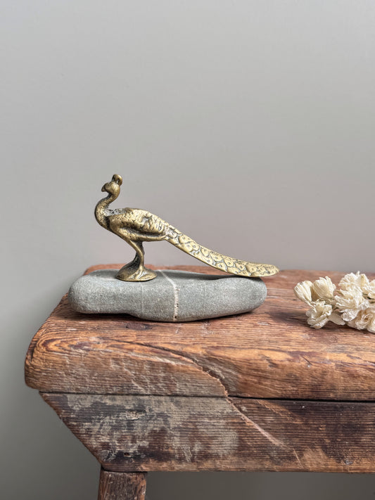 Vintage Solid Brass Peacock Figurine