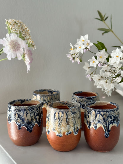 Set of 5 Vintage Studio Pottery Drip Glaze Tumblers