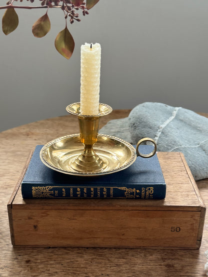 Vintage Solid Brass Chamberstick with Beehive Detail
