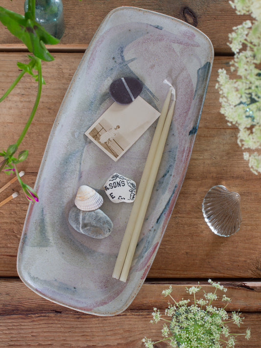 Vintage Studio Pottery Pastel Abstract Brushstroke Tray | Signed RLW