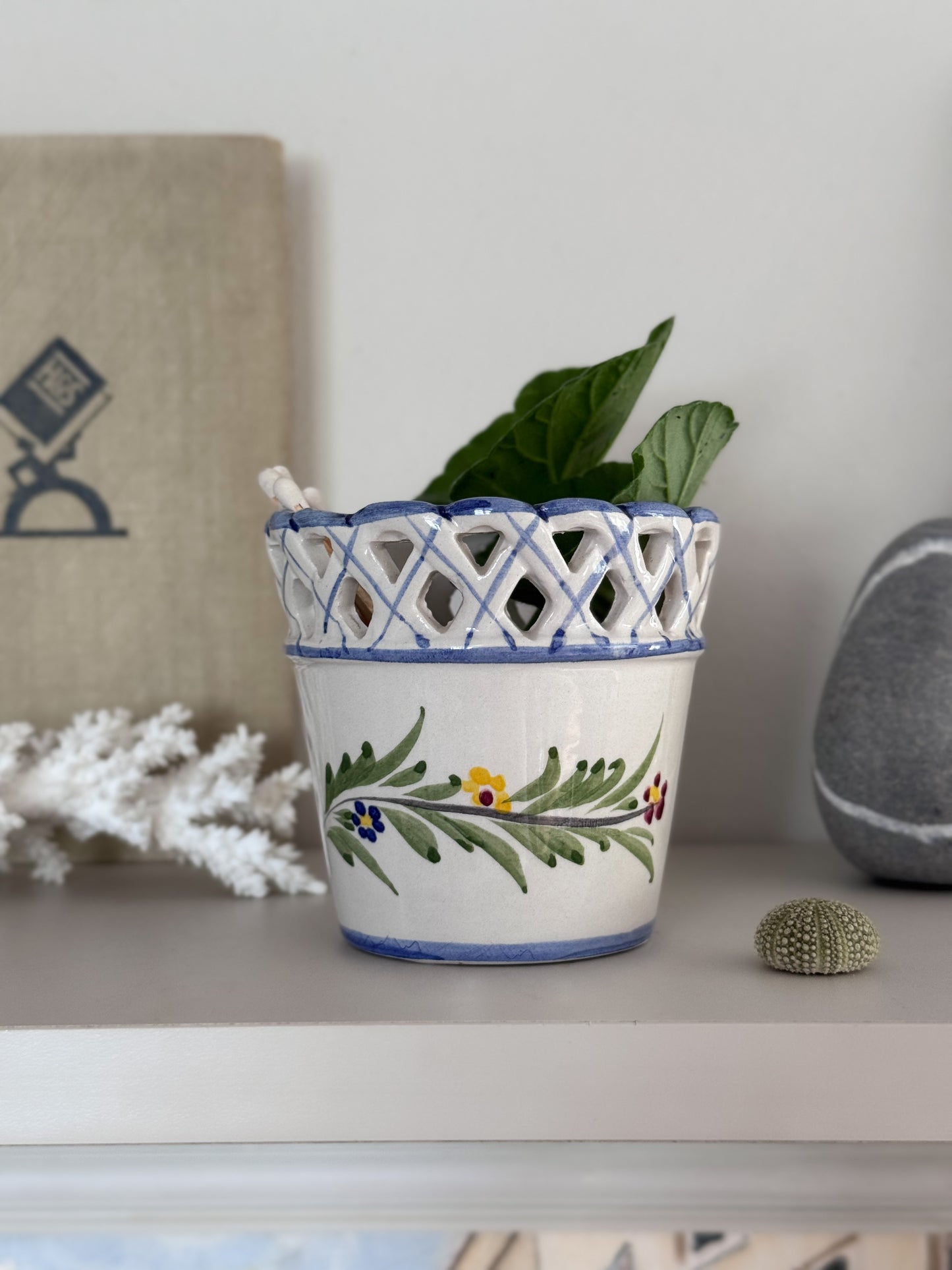 Vintage Mediterranean Studio Pottery Lattice Planter