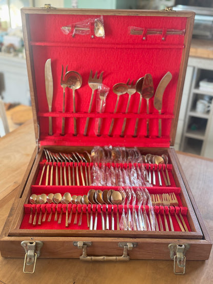 Vintage Midcentury Bronze Cutlery Canteen • Service for 12 Plus Serving Utensils • 156 Pieces