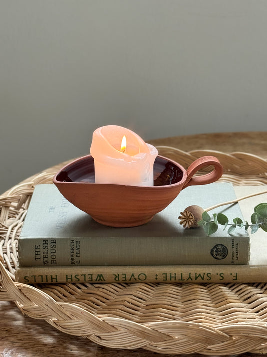 Vintage Handmade Glazed Terracotta Candle Bowl
