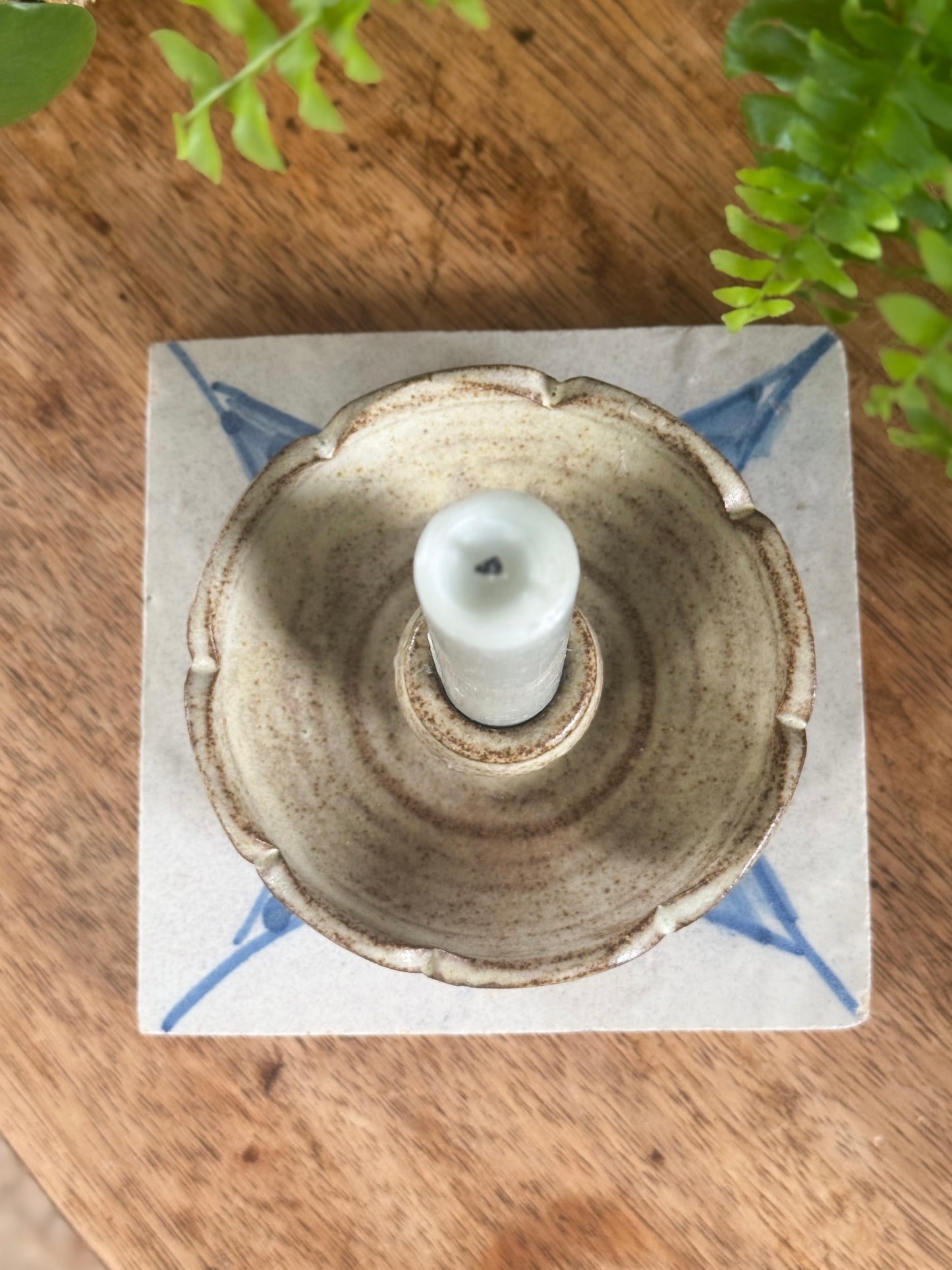 Vintage Welsh Studio Pottery Scalloped Candle Holder by Ewenny Clay Pits