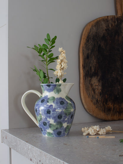 Vintage Ben Thomas Porcelain Blue Floral Jug, Handmade in England