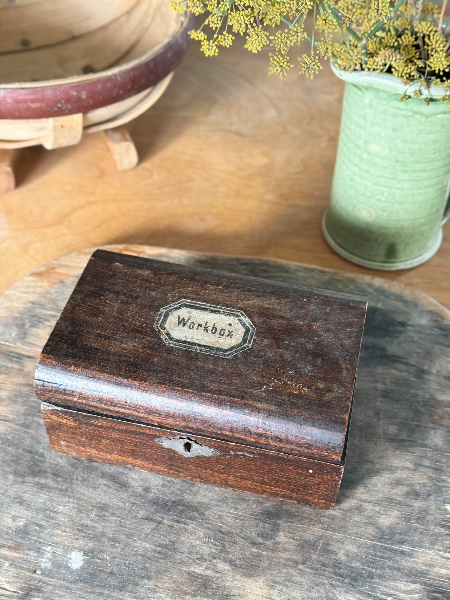 Antique Wooden Folk Art Workbox