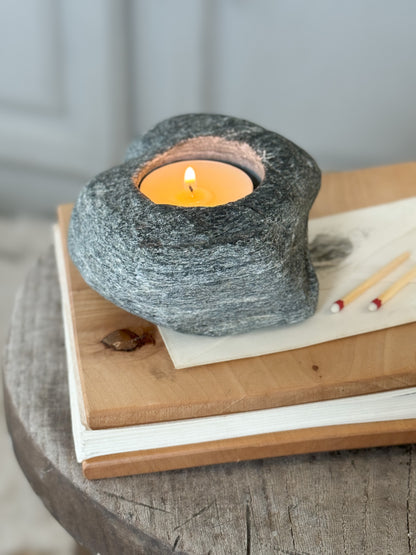 Vintage Handmade Natural Stone Tealight Holder