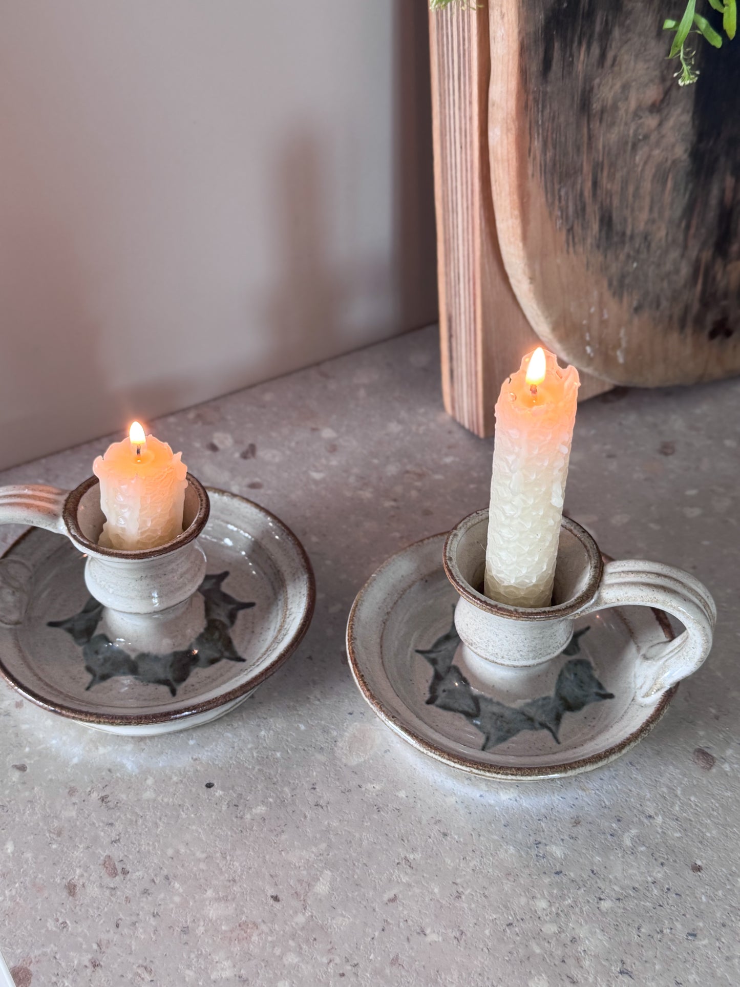 Pair of Vintage Welsh Studio Pottery Chambersticks by Charles Spacey