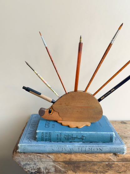 Vintage Handmade Wooden Hedgehog Pencil Holder by Peter & Pat Longthorne, Yorkshire