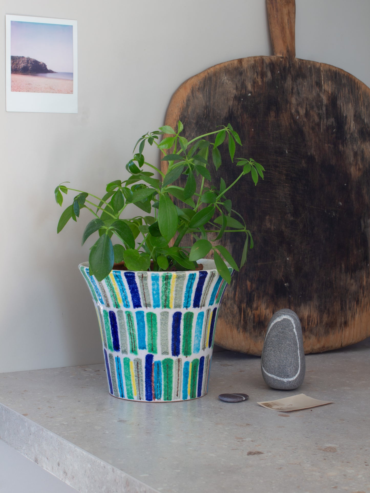 Vintage 1960s Alvino Bagni Italian Art Pottery Striped Planter