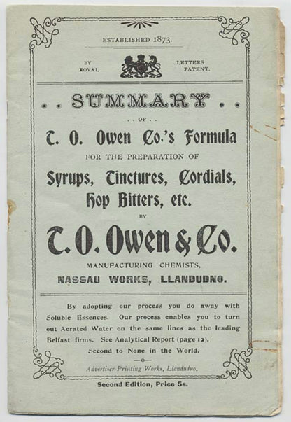 Antique Rounded Base Welsh Apothecary Bottle, T.O. Owen, Llandudno, North Wales