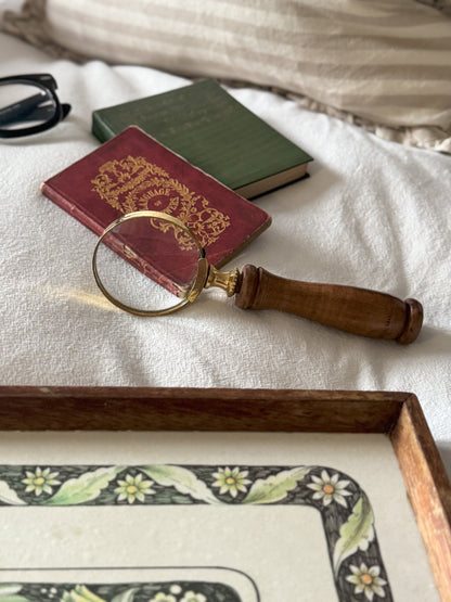 Vintage Brass & Wood Magnifying Glass