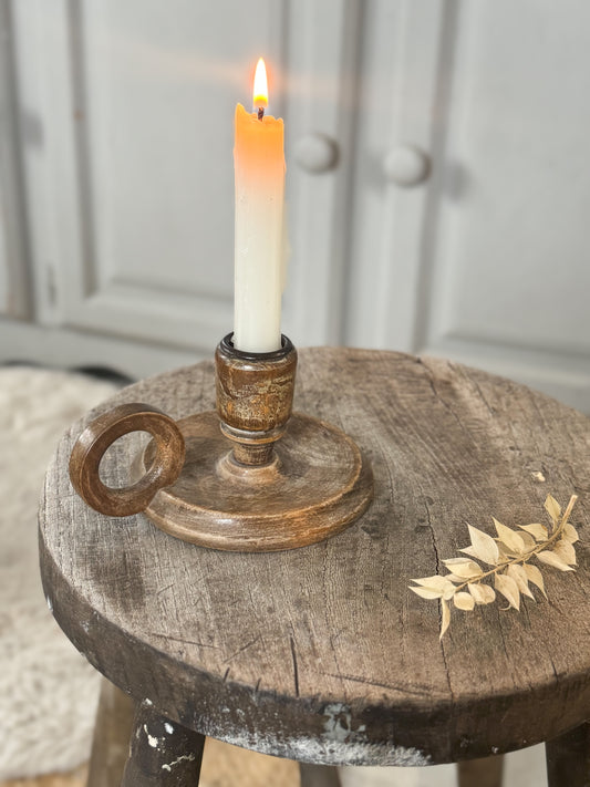 Vintage Rustic Hand-turned Wooden Chamberstick