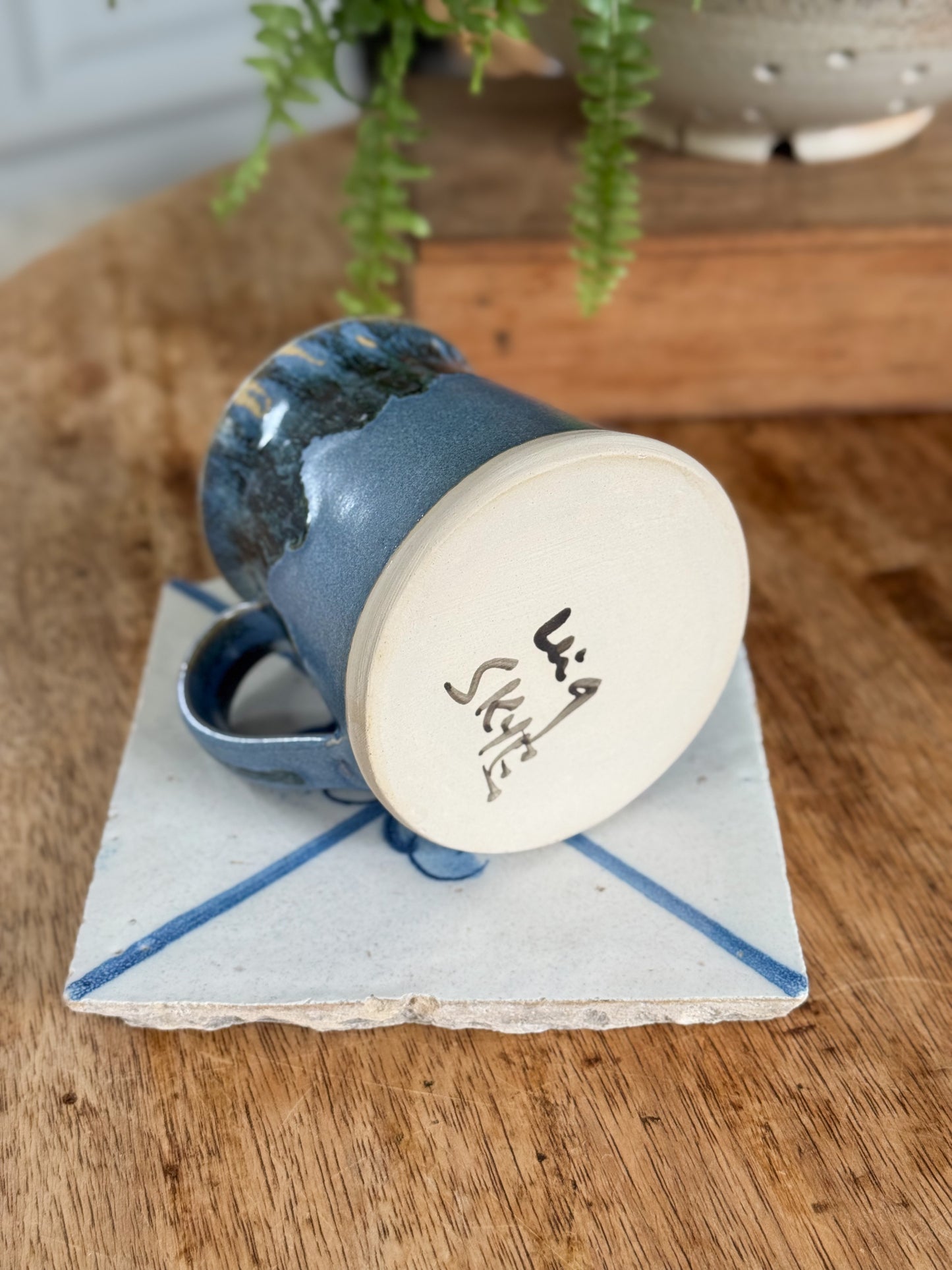 Vintage Studio Pottery Blue Drip Glaze Mug by Uig Pottery, Isle of Skye