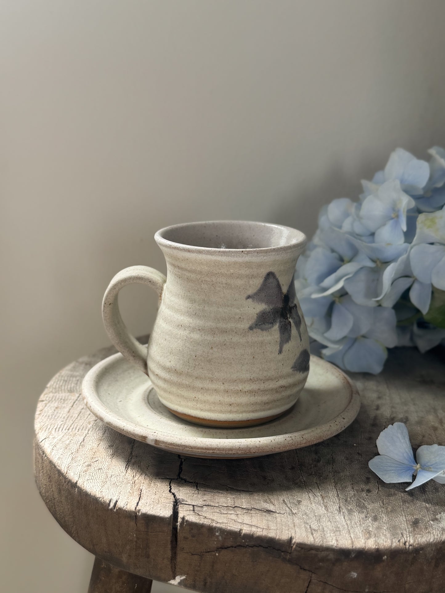 Vintage Pair of Hand-Thrown Studio Pottery Mugs & Saucers by Stanion Pottery