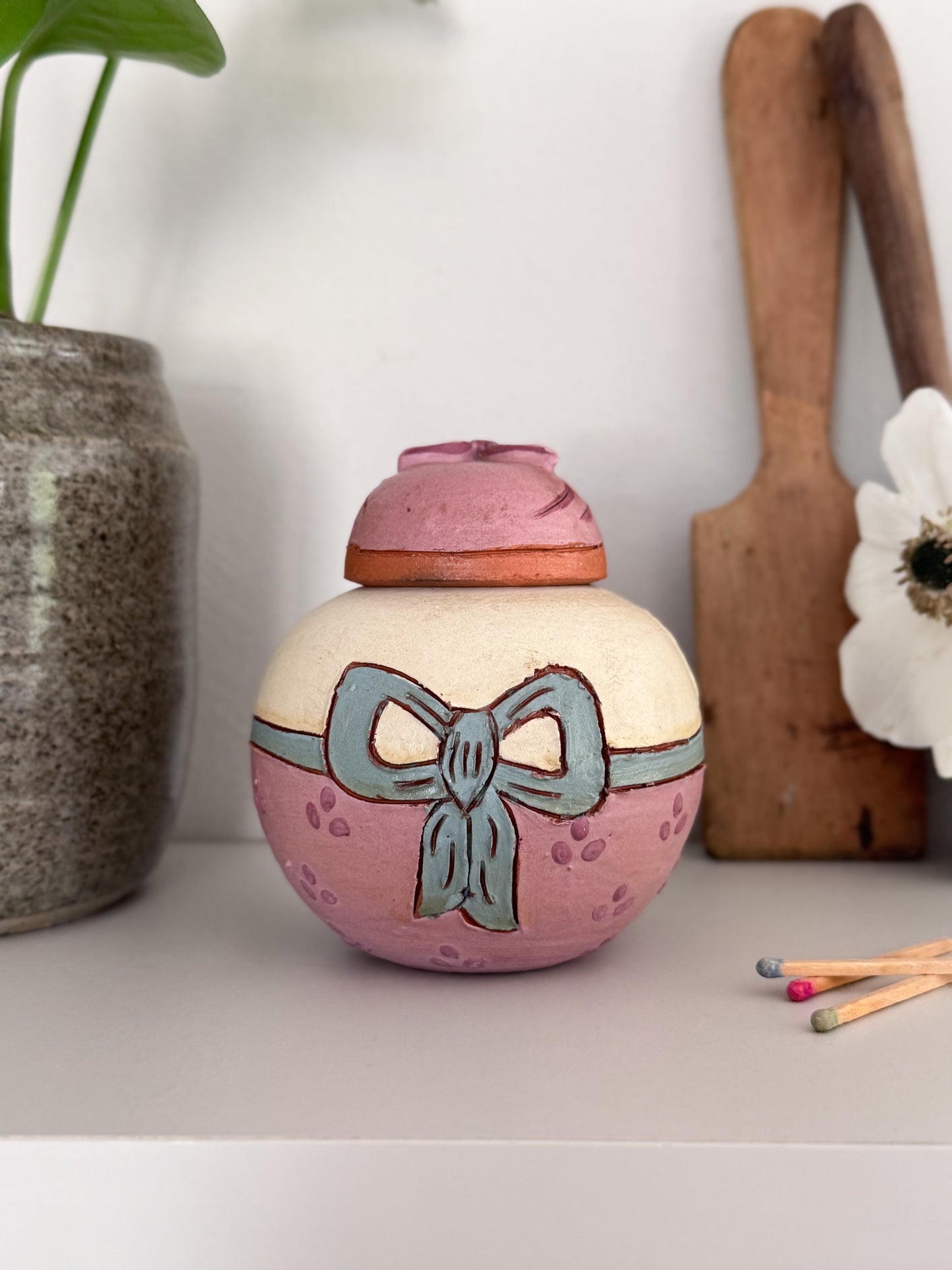 Vintage Studio Pottery Folk Art ‘Lady’ Ginger Jar