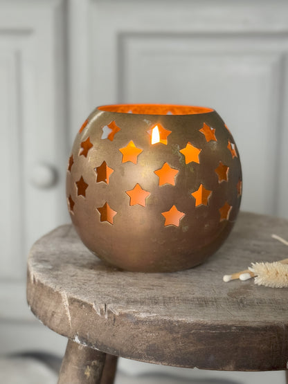 Large Brass Celestial Star Pillar Candle Holder