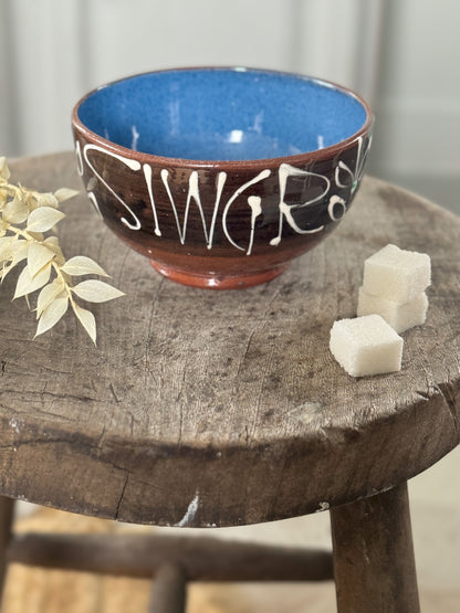 Vintage Welsh Slipware ‘Siwgr’ Sugar Bowl by Pauline Patterson, Black Mountain Pottery, Talgarth