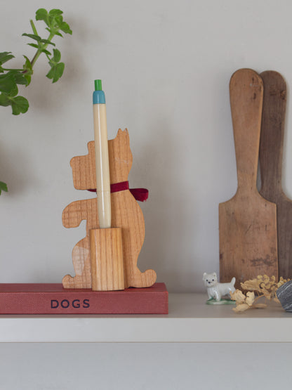 Vintage Handmade Wooden Scottie Dog Pen Holder