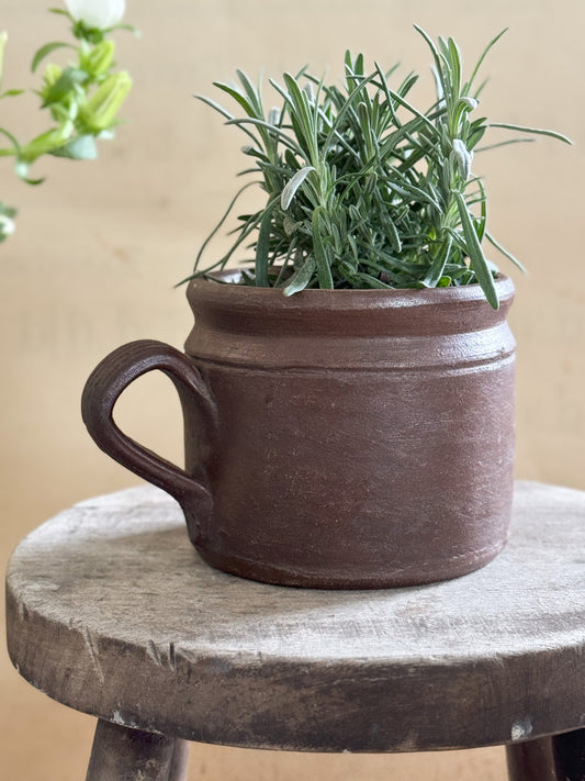 Antique Brown French Stoneware Confit Pot