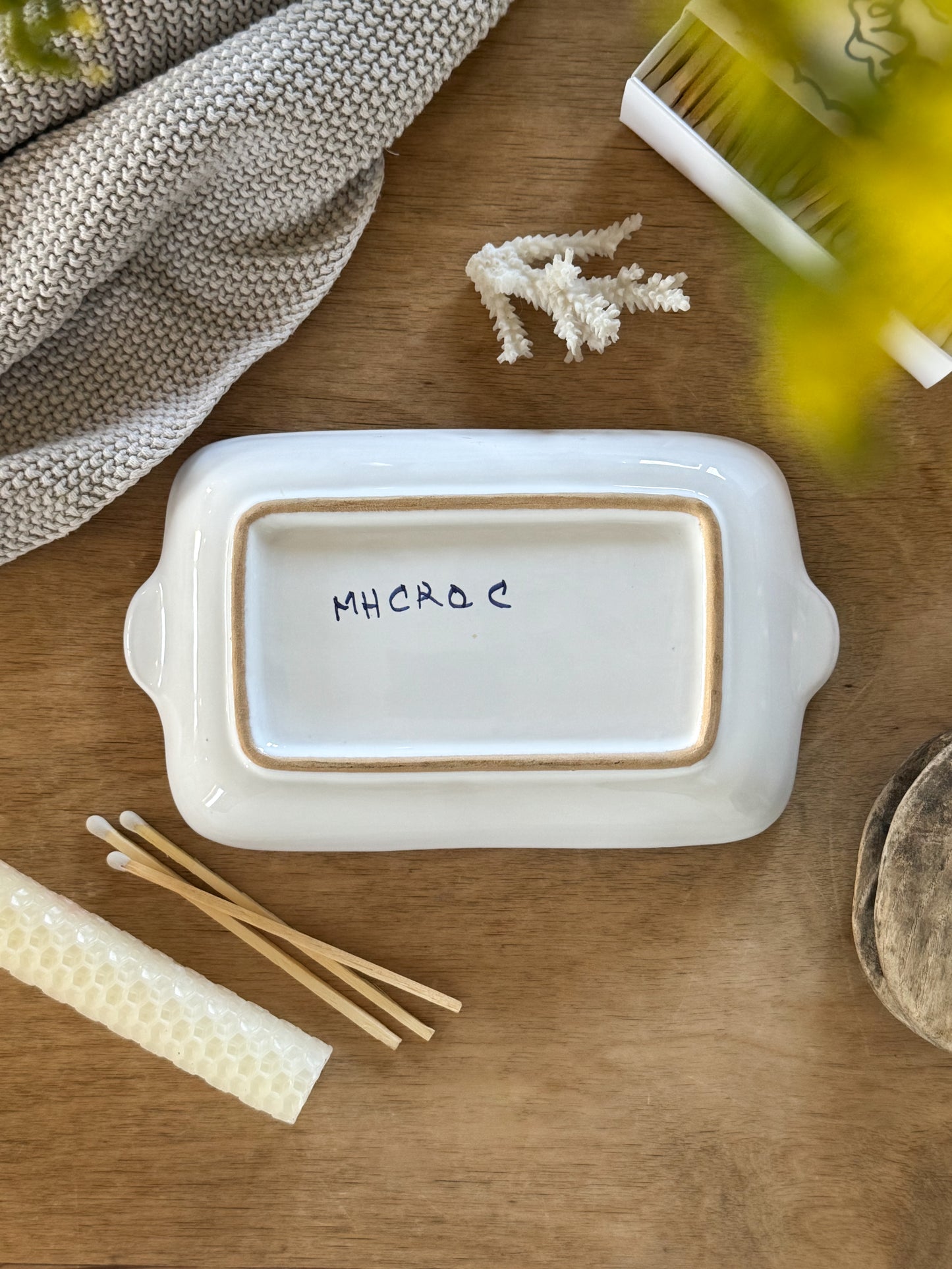 Vintage Mediterranean Studio Pottery Tray - Hand-Painted Blue Florals
