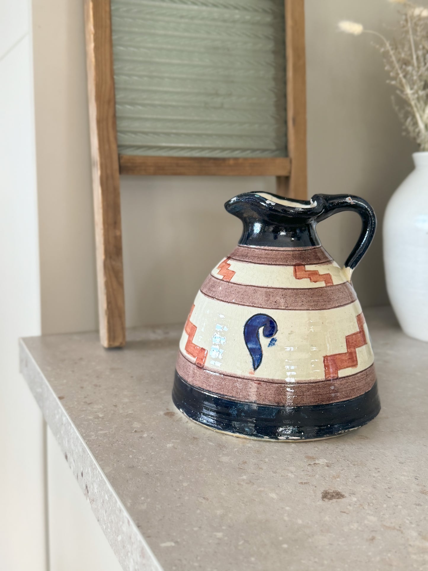 Vintage 20th Century Israeli Glazed Terracotta Jug