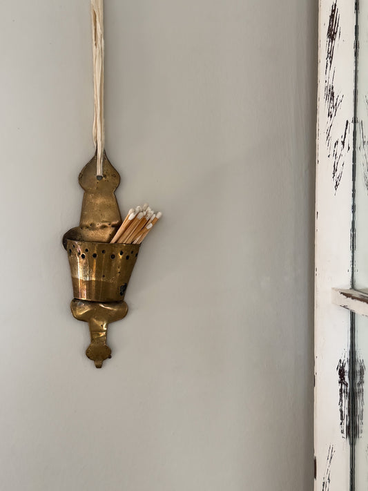 Antique Handmade Solid Brass Spill Holder / Wall Pocket